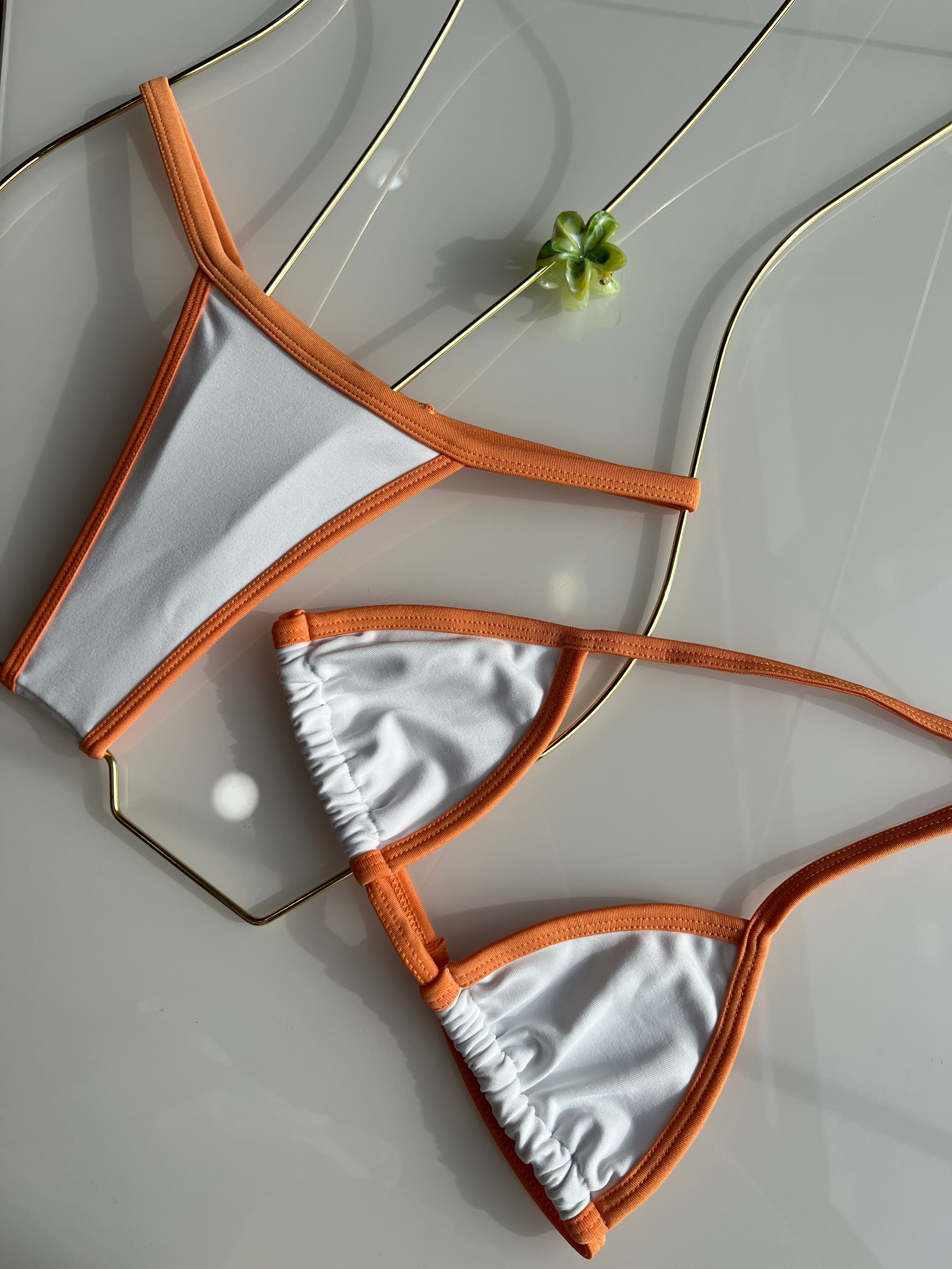 Biquíni Marquinha Perfeita - Fita -  Bicolor- Branco/Tangerina