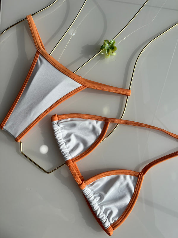 Biquíni Marquinha Perfeita - Fita -  Bicolor- Branco/Tangerina