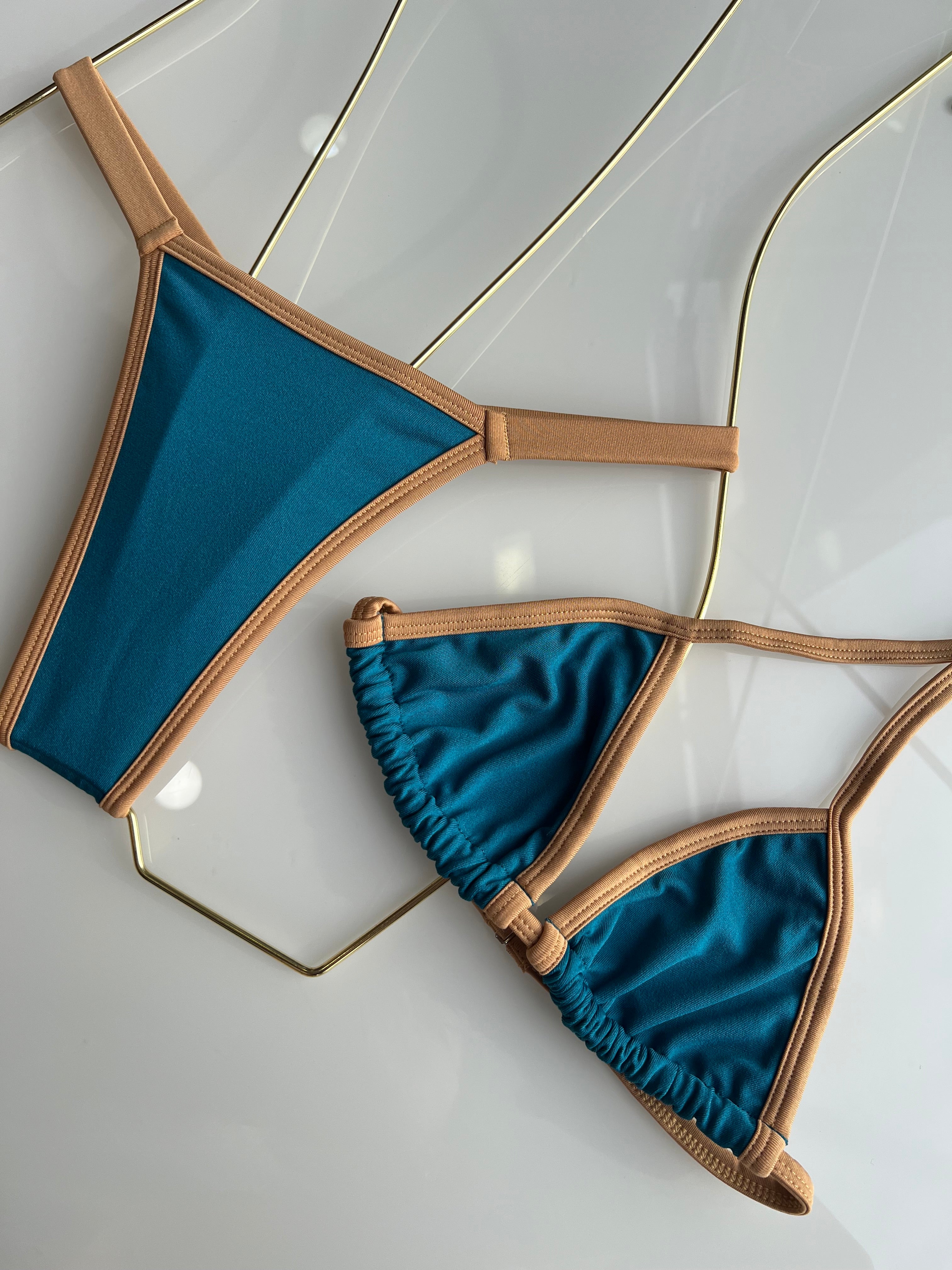 Biquíni Marquinha Perfeita - Fita -  Bicolor- Azul Turquesa/ Nude