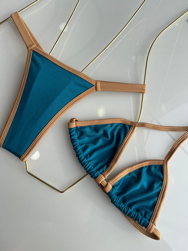 Biquíni Marquinha Perfeita - Fita -  Bicolor- Azul Turquesa/ Nude