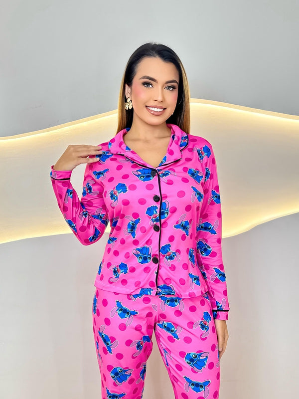 PIJAMA LONGO - AMERICANO - STITCH E CORAÇÃO