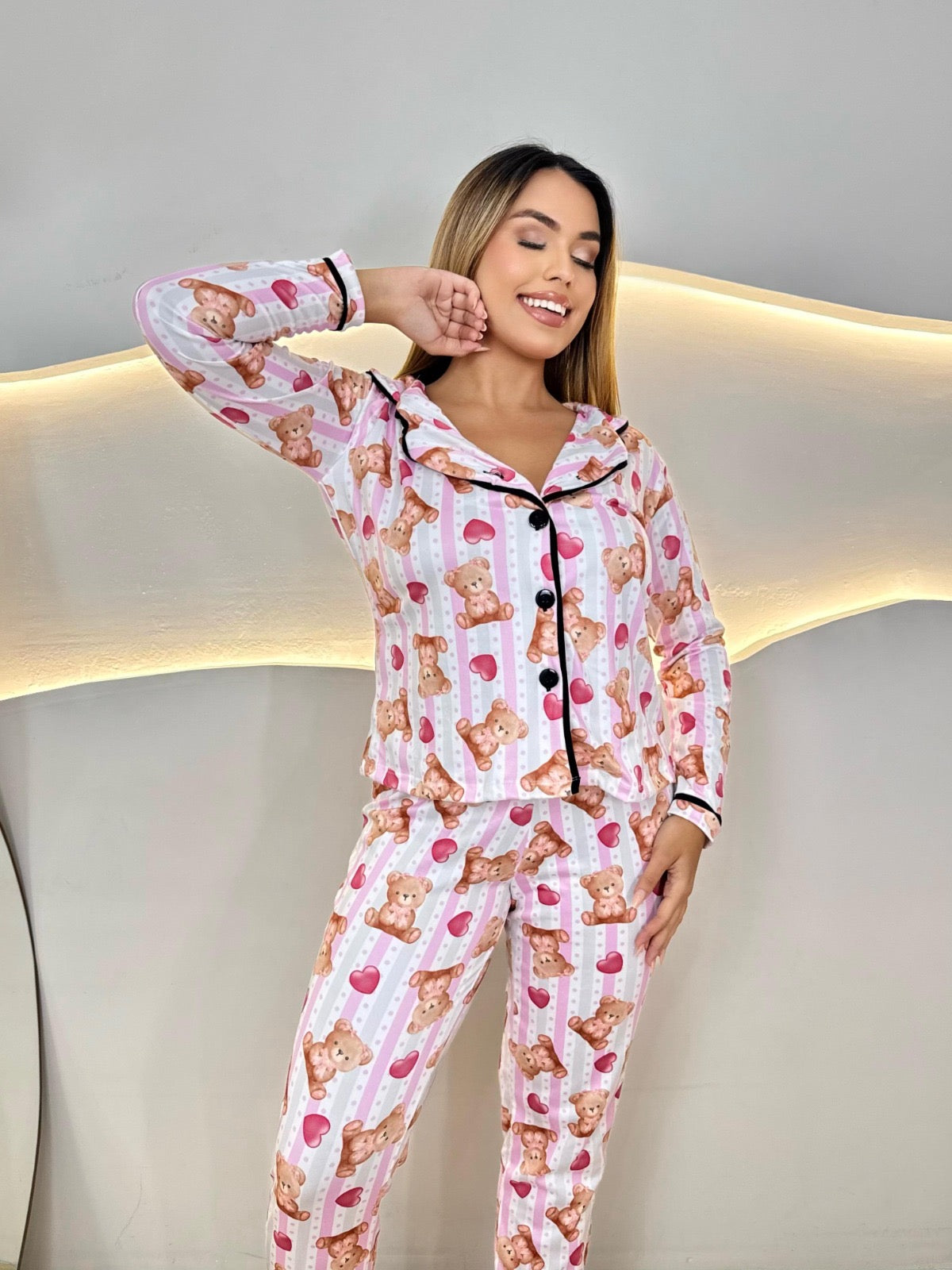 PIJAMA LONGO - AMERICANO - URSINHA LAÇO ROSA