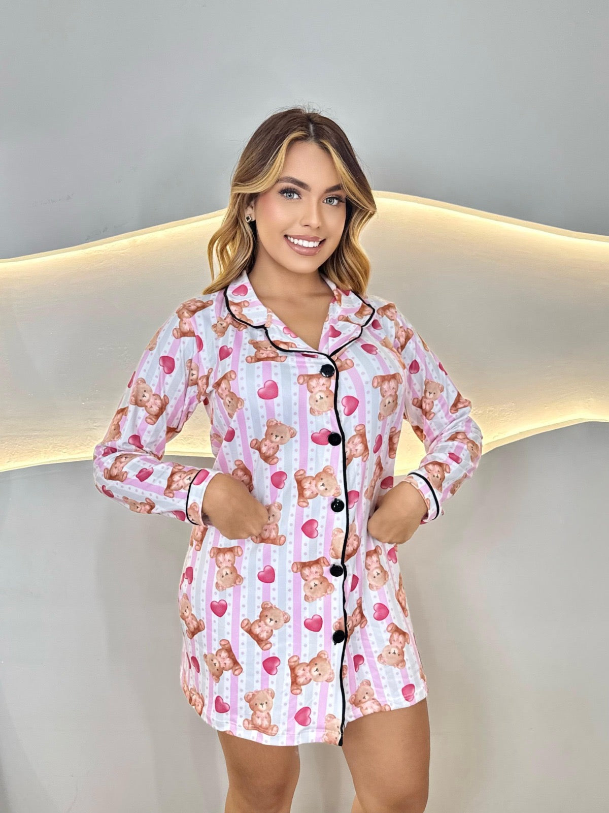 Pijama- Chemise longo-Ursinha laço rosa