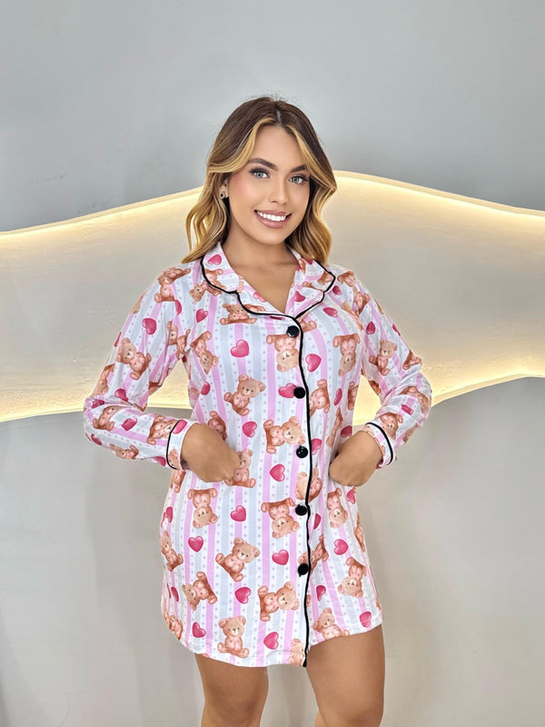 Pijama- Chemise longo-Ursinha laço rosa