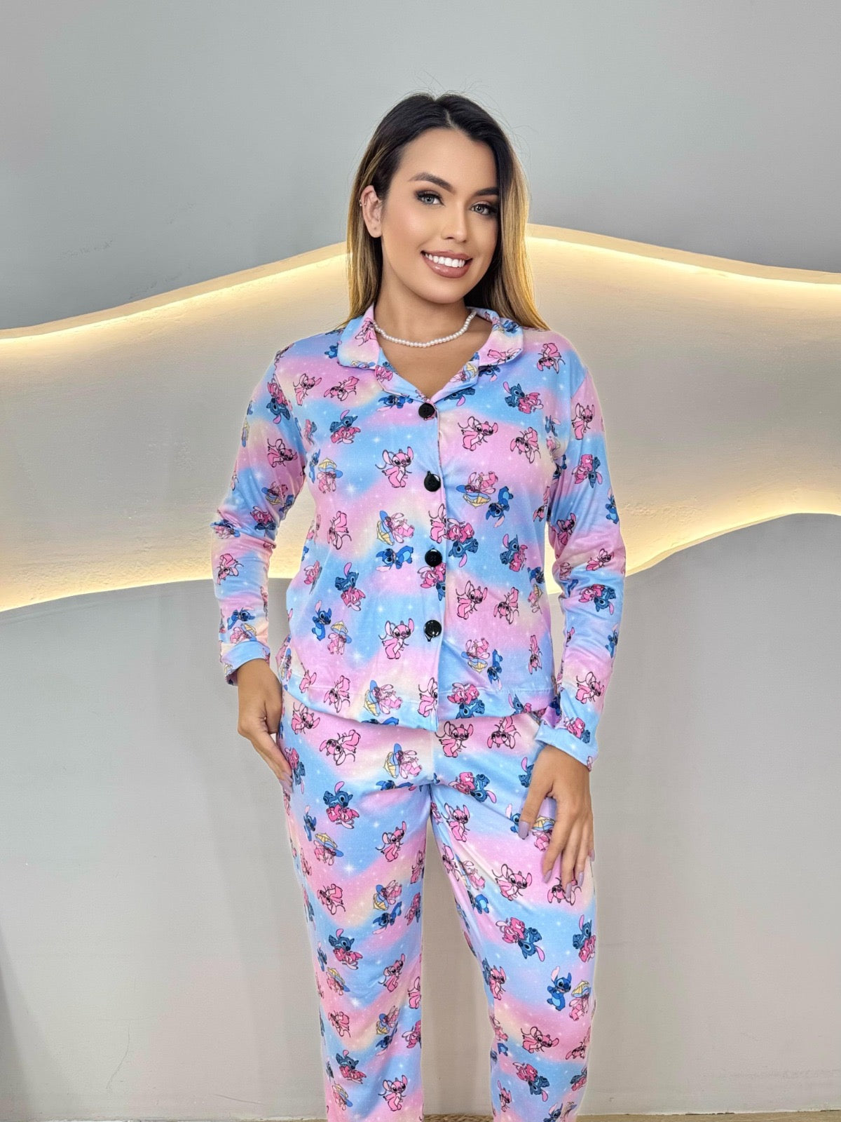 PIJAMA LONGO - AMERICANO - STITCH E ANGEL