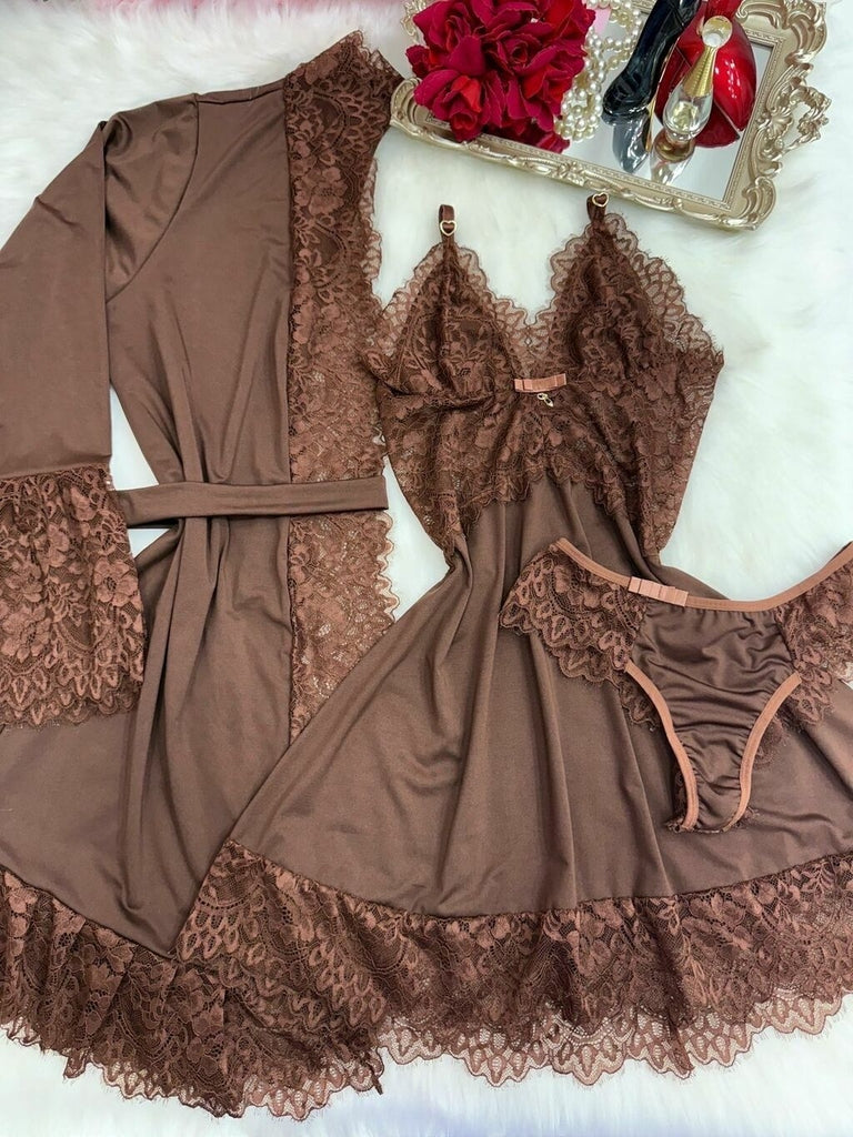 Kit Luxo Robe Camisola - Marrom