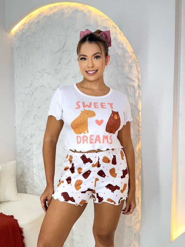 Pijama Short Doll - Manga Curta - Capivara Sweet Dreams