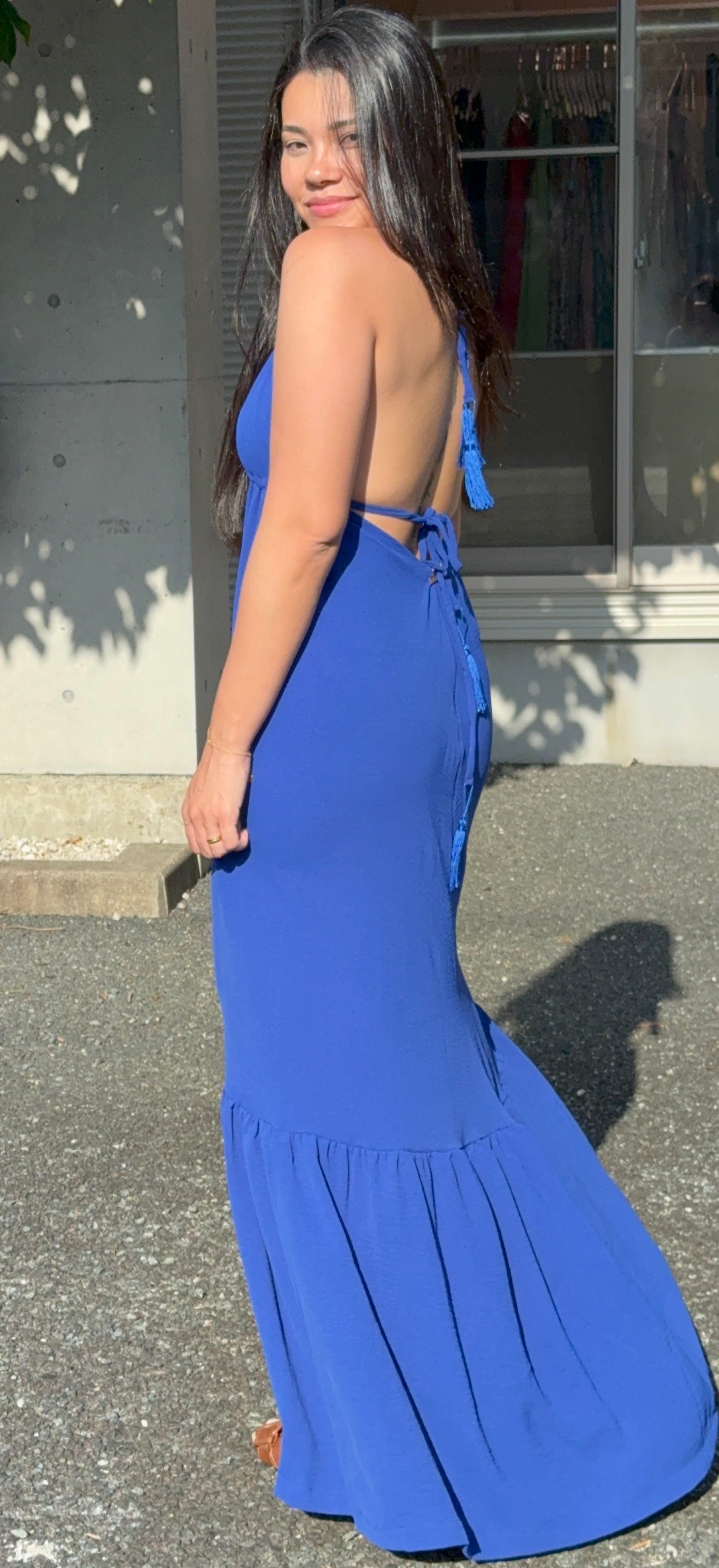 Vestido Longo -  Coleção Boho - Azul Marinho -  Fiorella