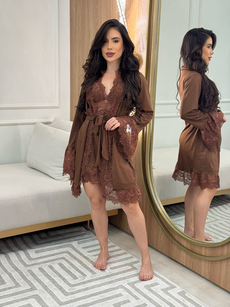 Kit Luxo Robe Camisola - Marrom