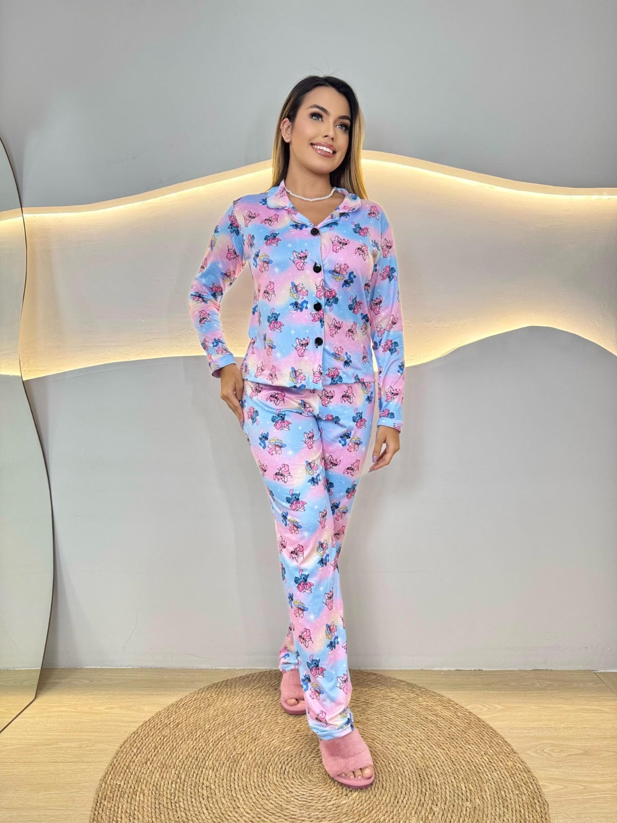 PIJAMA LONGO - AMERICANO - STITCH E ANGEL