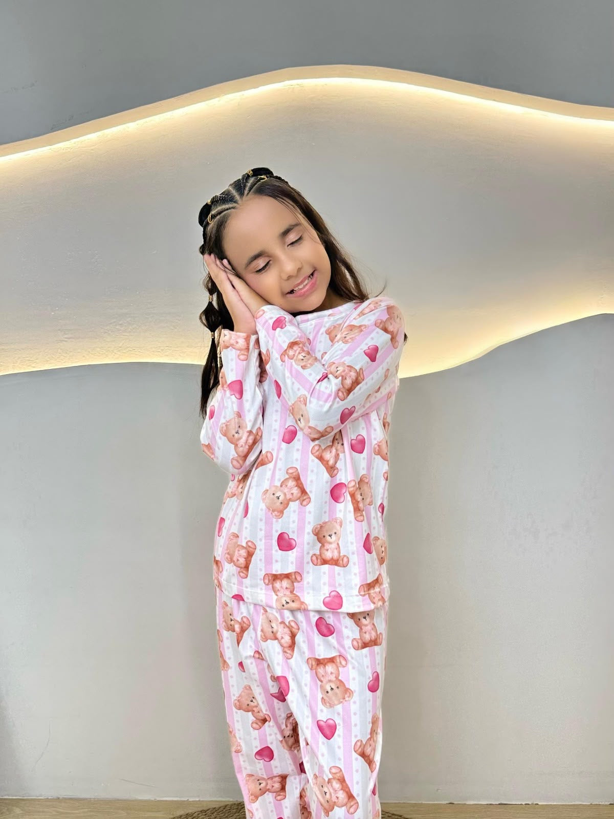 Pijama Infantil manga full - Ursinha laço rosa