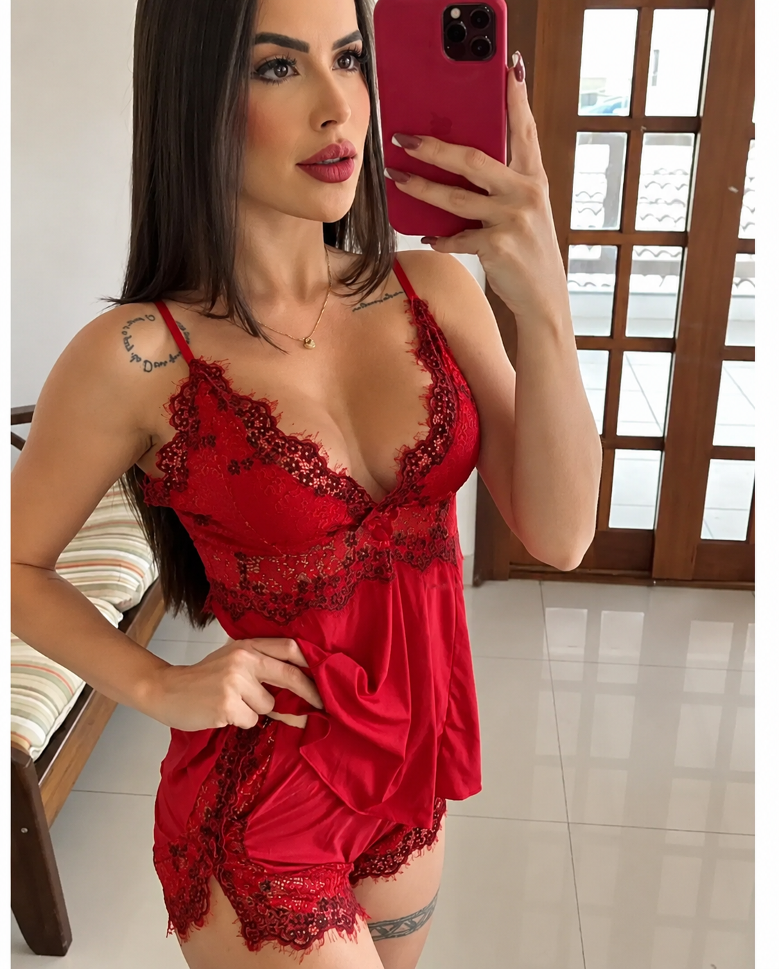 Baby Doll Ayme - Vermelho/Preto