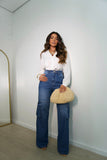 Calça Jeans Cargo - Yana - Escuro