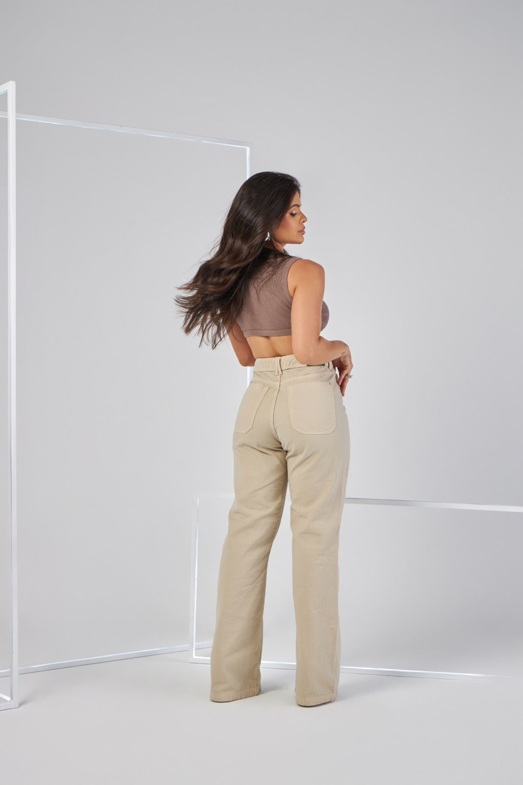 Calça Jeans - Wide Leg - Fabi - Nude