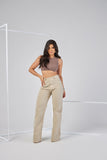 Calça Jeans - Wide Leg - Fabi - Nude