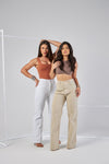 Calça Jeans - Wide Leg - Fabi - Nude