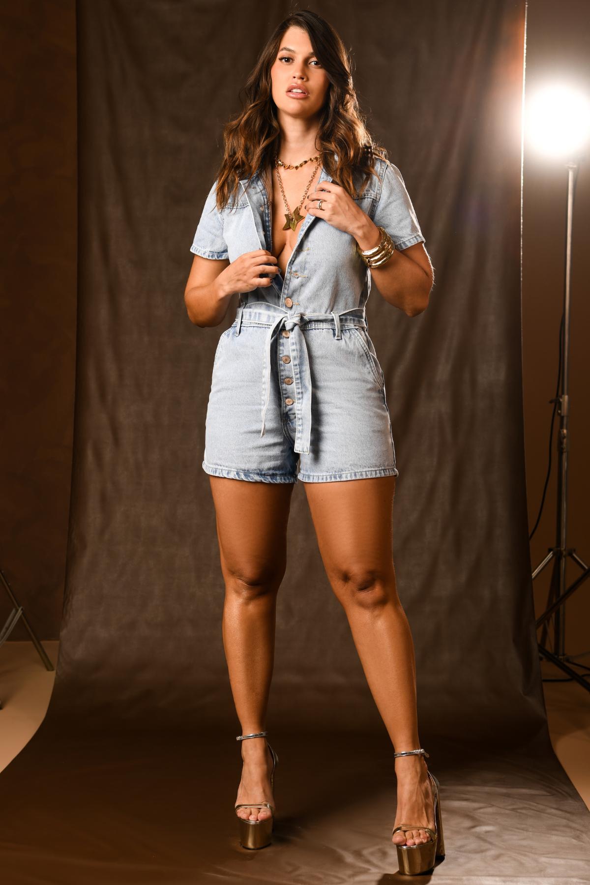Macaquinho Jeans - Rayssa - Claro