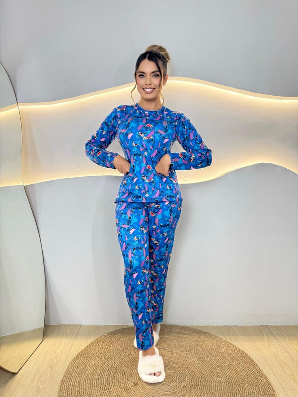 Pijama longo manga full - Personagem azul