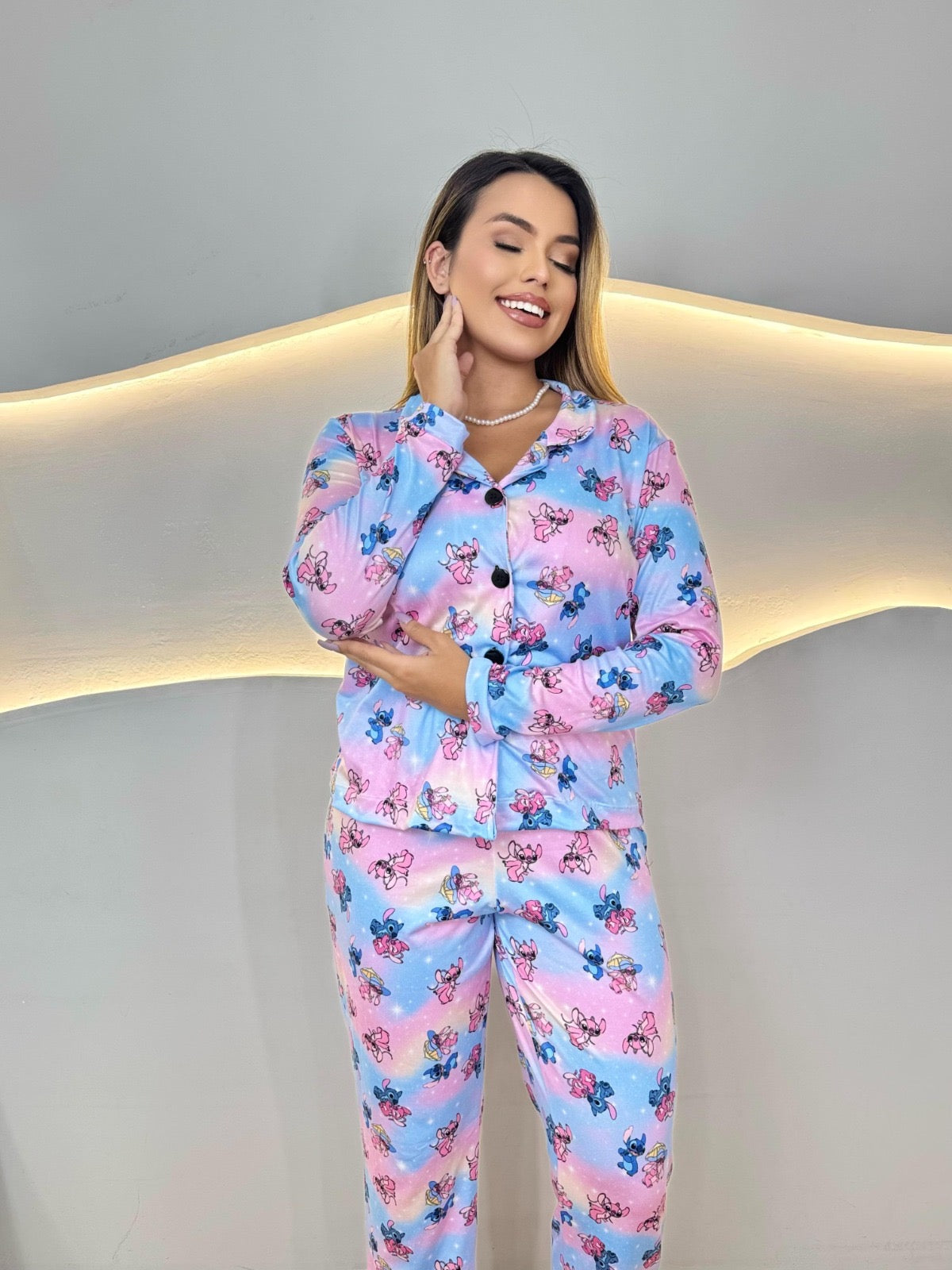 PIJAMA LONGO - AMERICANO - STITCH E ANGEL