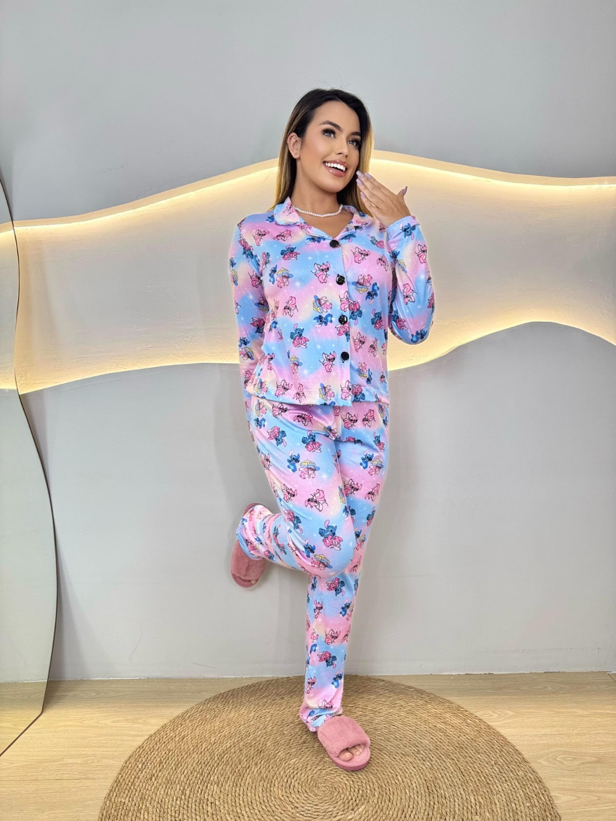 PIJAMA LONGO - AMERICANO - STITCH E ANGEL