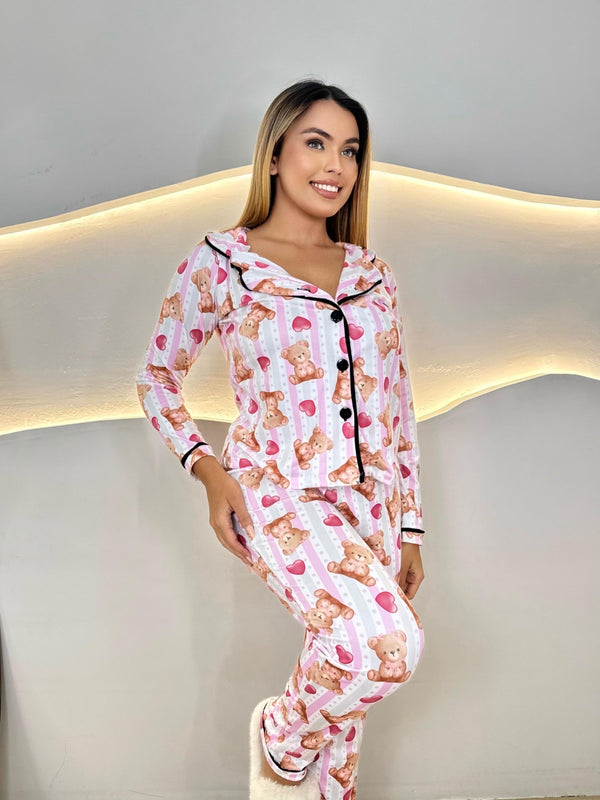 PIJAMA LONGO - AMERICANO - URSINHA LAÇO ROSA
