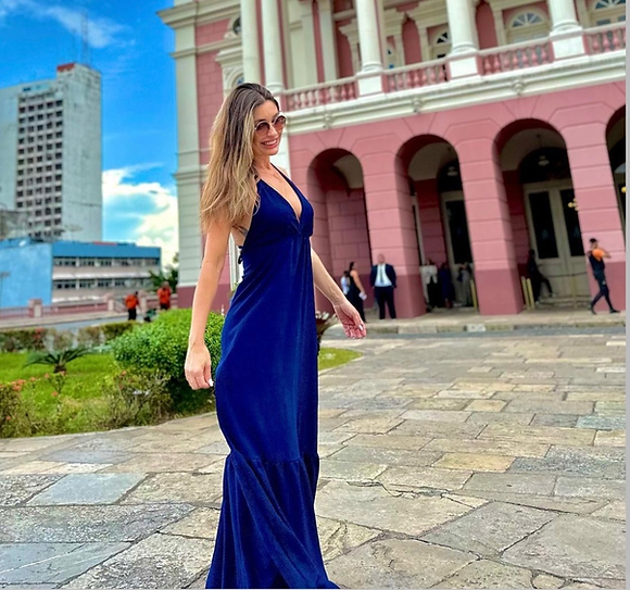 Vestido Longo - Coleção Boho - Azul Royal -  Fiorella