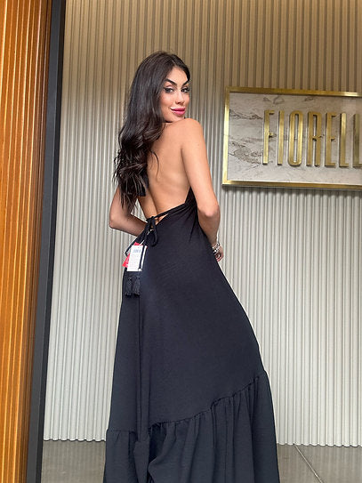 Vestido Longo - Coleção Boho - Preto -  Fiorella