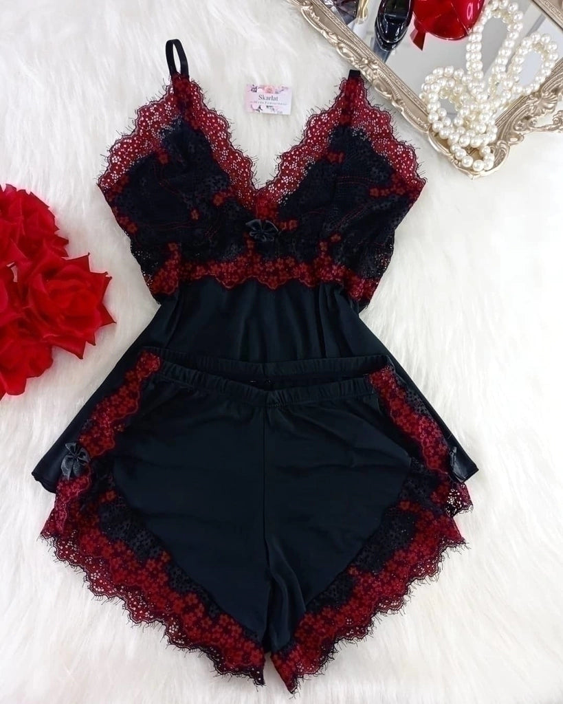 Baby Doll Ayme - Preto/Vermelho
